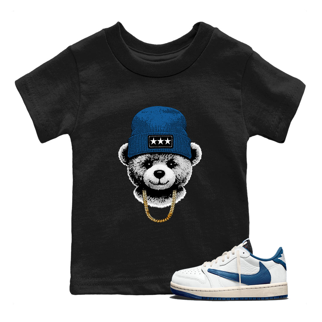 Sneaker tee, Streetwear Brand – Shirts To Match Air Jordan 1 Travis Scott x Fragment Sneakers – Gangster Teddy Kids, Baby Graphic T-Shirt Black 1