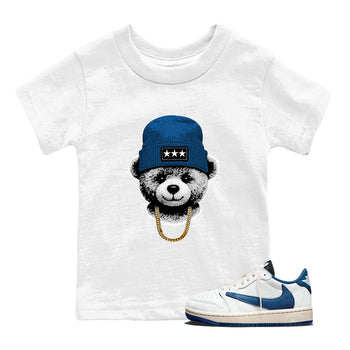Sneaker tee, Streetwear Brand – Shirts To Match Air Jordan 1 Travis Scott x Fragment Sneakers – Gangster Teddy Kids, Baby Graphic T-Shirt White 1