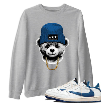 Sneaker tee, Streetwear Brand – Shirts To Match Air Jordan 1 Travis Scott x Fragment Sneakers – Gangster Teddy Graphic Tee Heather Grey 1