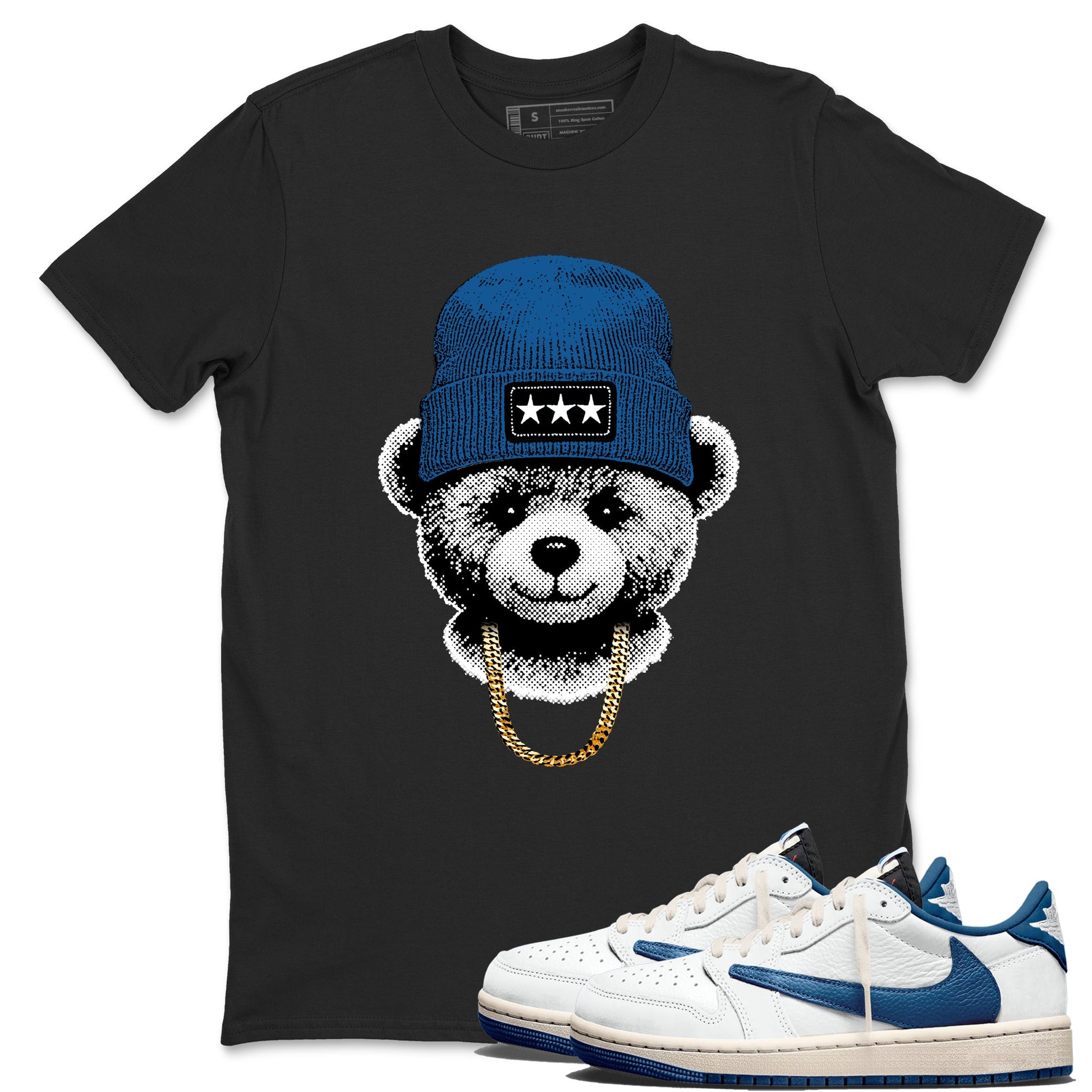 Sneaker tee, Streetwear Brand – Shirts To Match Air Jordan 1 Travis Scott x Fragment Sneakers – Gangster Teddy Graphic Tee Black 1