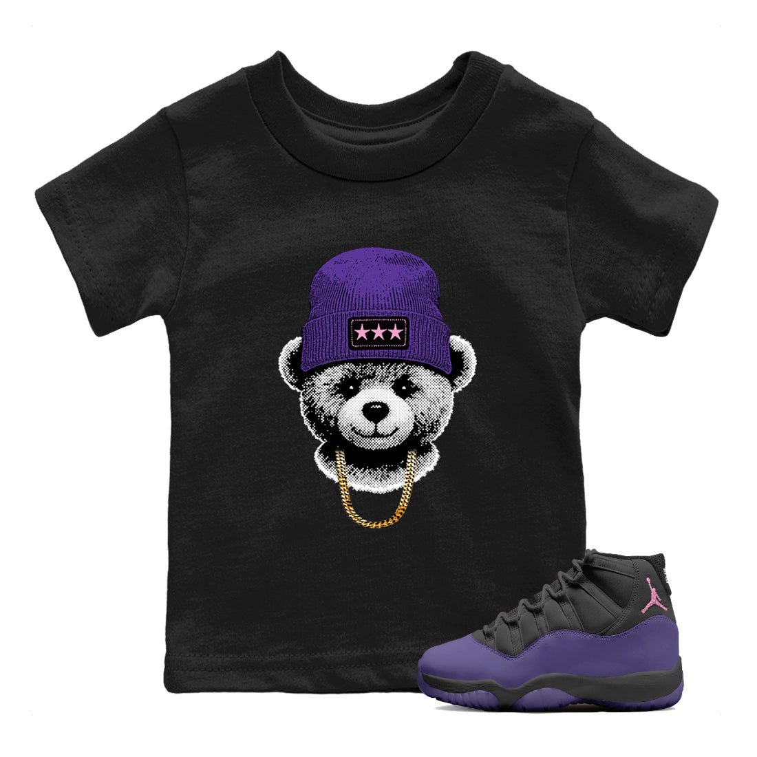Sneaker match tees – Sneaker Tees To Match Air Jordan 11 Canyon Purple Shoes – Gangster Teddy Kids T-Shirt Black 1