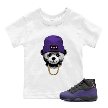 Sneaker match tees – Sneaker Tees To Match Air Jordan 11 Canyon Purple Shoes – Gangster Teddy Kids T-Shirt White 1