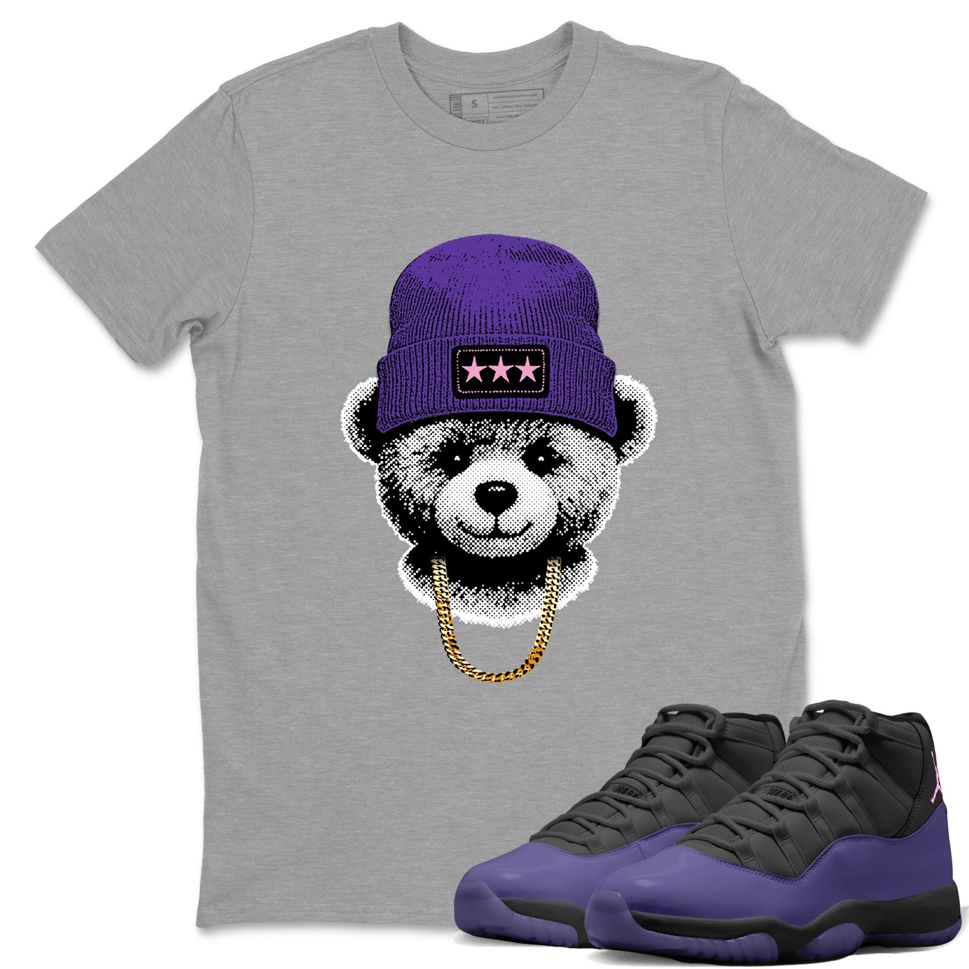 Sneaker match tees – Sneaker Tees To Match Air Jordan 11 Canyon Purple Shoes – Gangster Teddy Tee Heather Grey 1