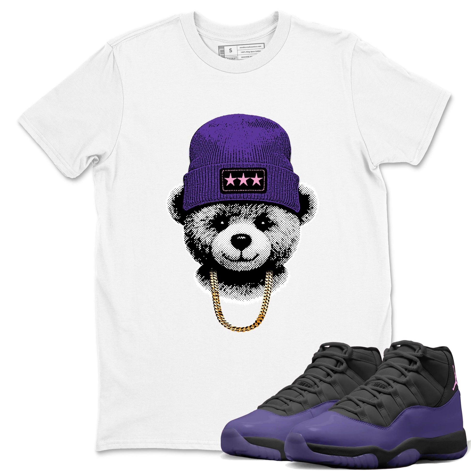 Sneaker match tees – Sneaker Tees To Match Air Jordan 11 Canyon Purple Shoes – Gangster Teddy Tee White 1