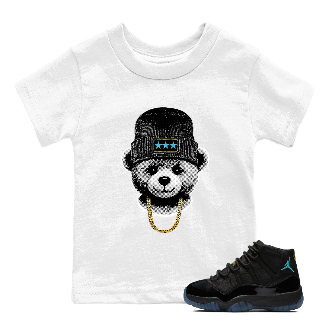 Sneaker Threads – Sneaker Tees To Match Air Jordan 11 Retro Gamma – Gangster Teddy Youth Graphic Tee White 1. Perfect for Jordan releases 2025 colorways.