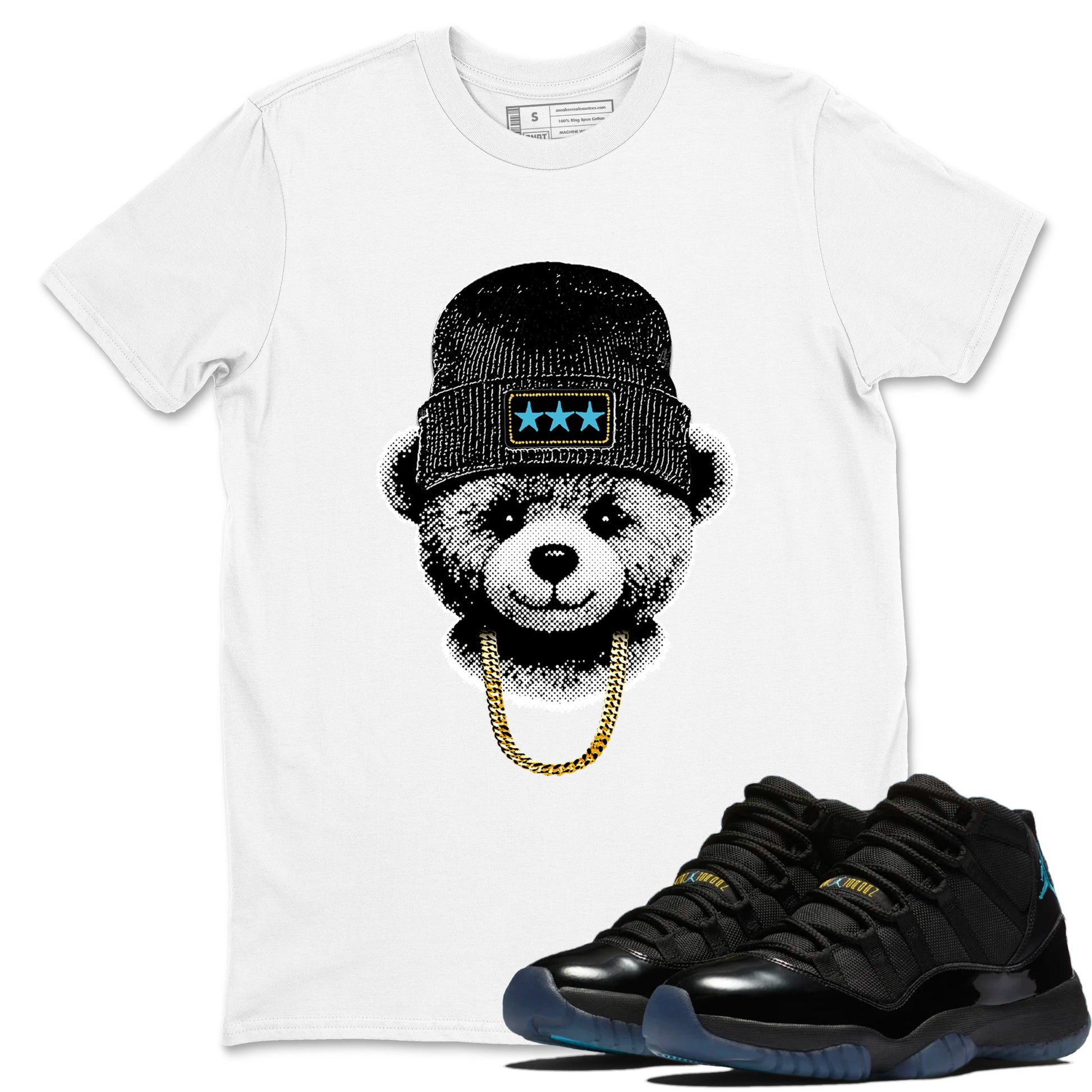 Sneaker Threads – Sneaker Tees To Match Air Jordan 11 Retro Gamma – Gangster Teddy Graphic Tee White 1. Perfect for Jordan releases 2025 colorways.