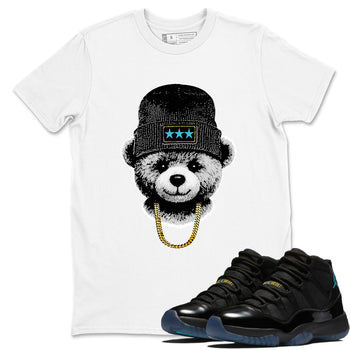 Sneaker Threads – Sneaker Tees To Match Air Jordan 11 Retro Gamma – Gangster Teddy Graphic Tee White 1. Perfect for Jordan releases 2025 colorways.