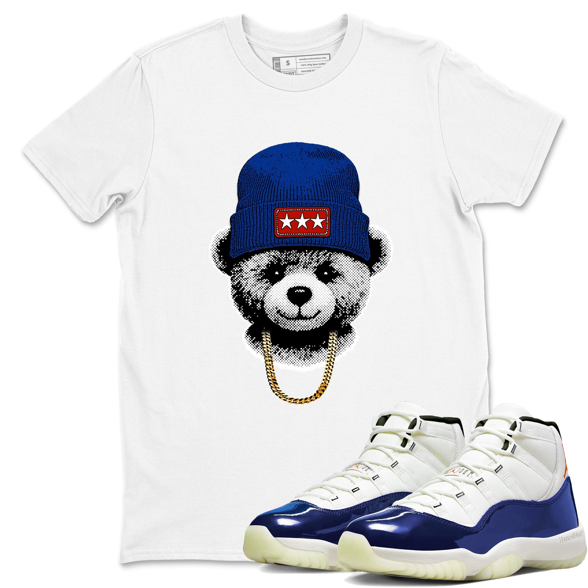 Sneaker Threads – Sneaker Tees To Match Air Jordan 11 Rare Air – Gangster Teddy Graphic Tee White 1. Perfect for Jordan releases 2025 colorways.