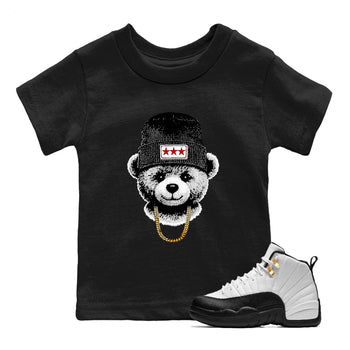 Sneaker tee, Streetwear Brand – Shirts To Match Air Jordan 12 Retro Taxi Sneakers – Gangster Teddy Kids, Baby Graphic T-Shirt Black 1