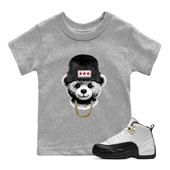 Sneaker tee, Streetwear Brand – Shirts To Match Air Jordan 12 Retro Taxi Sneakers – Gangster Teddy Kids, Baby Graphic T-Shirt Heather Grey 1