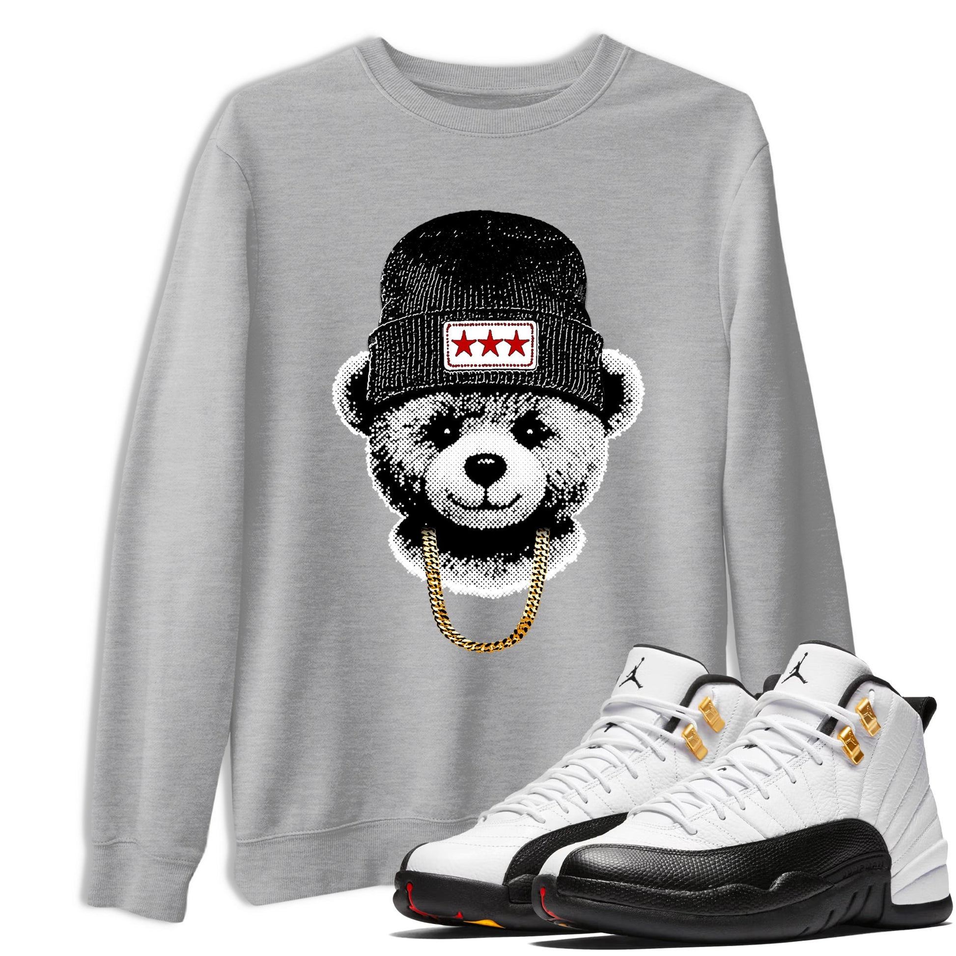 Sneaker tee, Streetwear Brand – Shirts To Match Air Jordan 12 Retro Taxi Sneakers – Gangster Teddy Graphic Tee Heather Grey 1