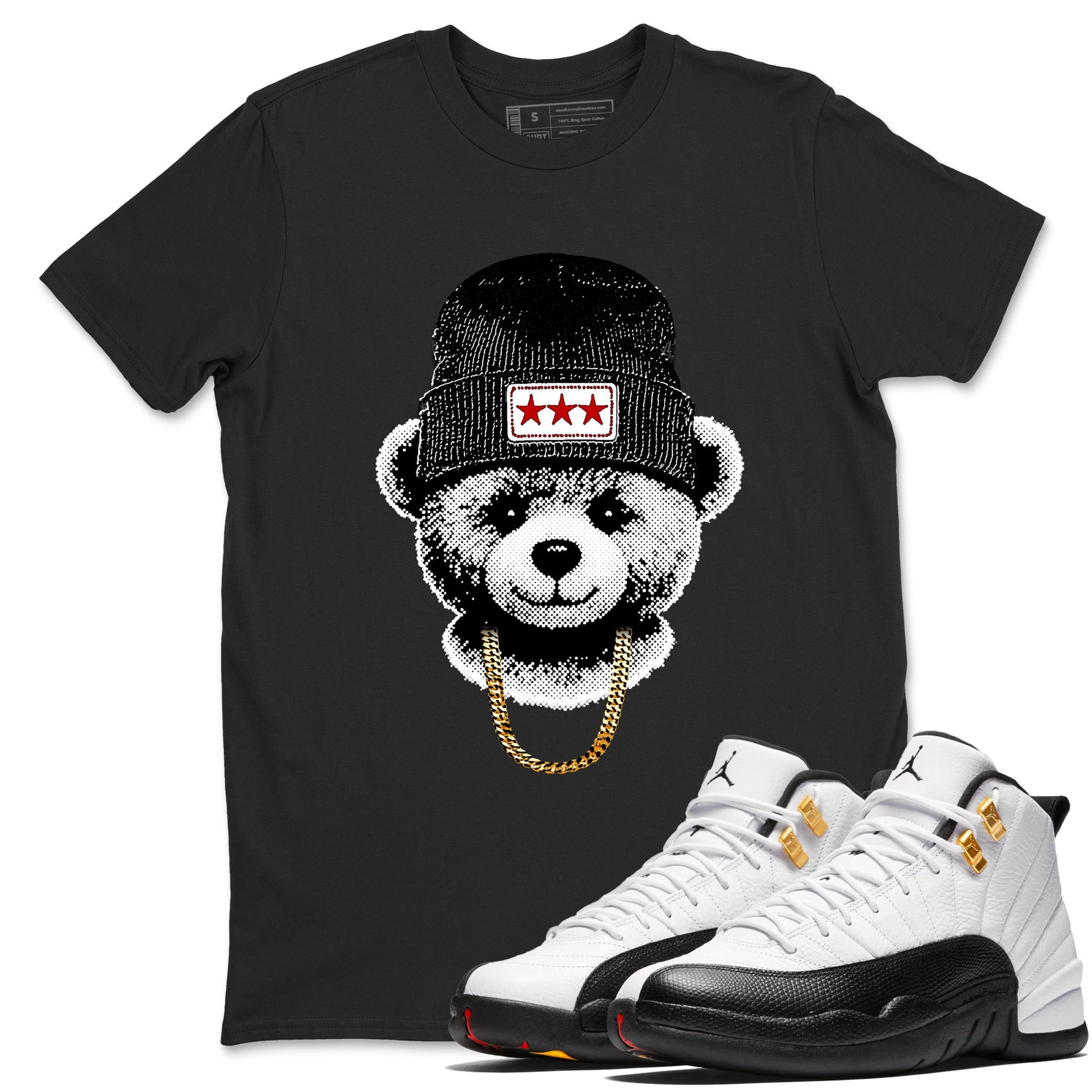 Sneaker tee, Streetwear Brand – Shirts To Match Air Jordan 12 Retro Taxi Sneakers – Gangster Teddy Graphic Tee Black 1