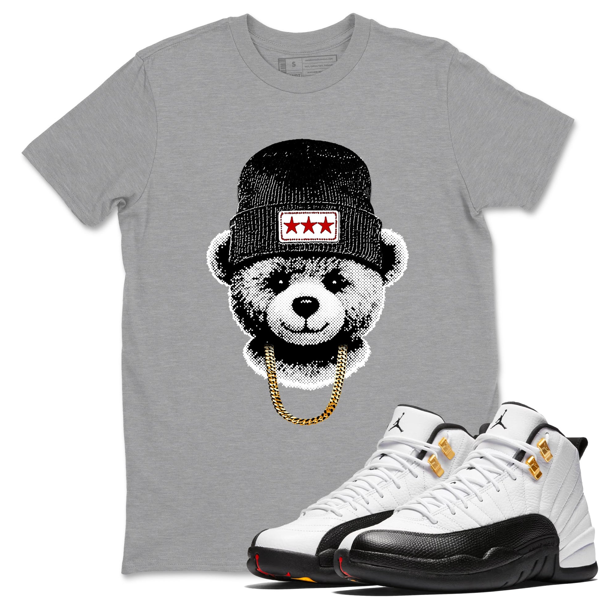 Sneaker tee, Streetwear Brand – Shirts To Match Air Jordan 12 Retro Taxi Sneakers – Gangster Teddy Graphic Tee Heather Grey 1