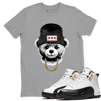 Sneaker tee, Streetwear Brand – Shirts To Match Air Jordan 12 Retro Taxi Sneakers – Gangster Teddy Graphic Tee Heather Grey 1