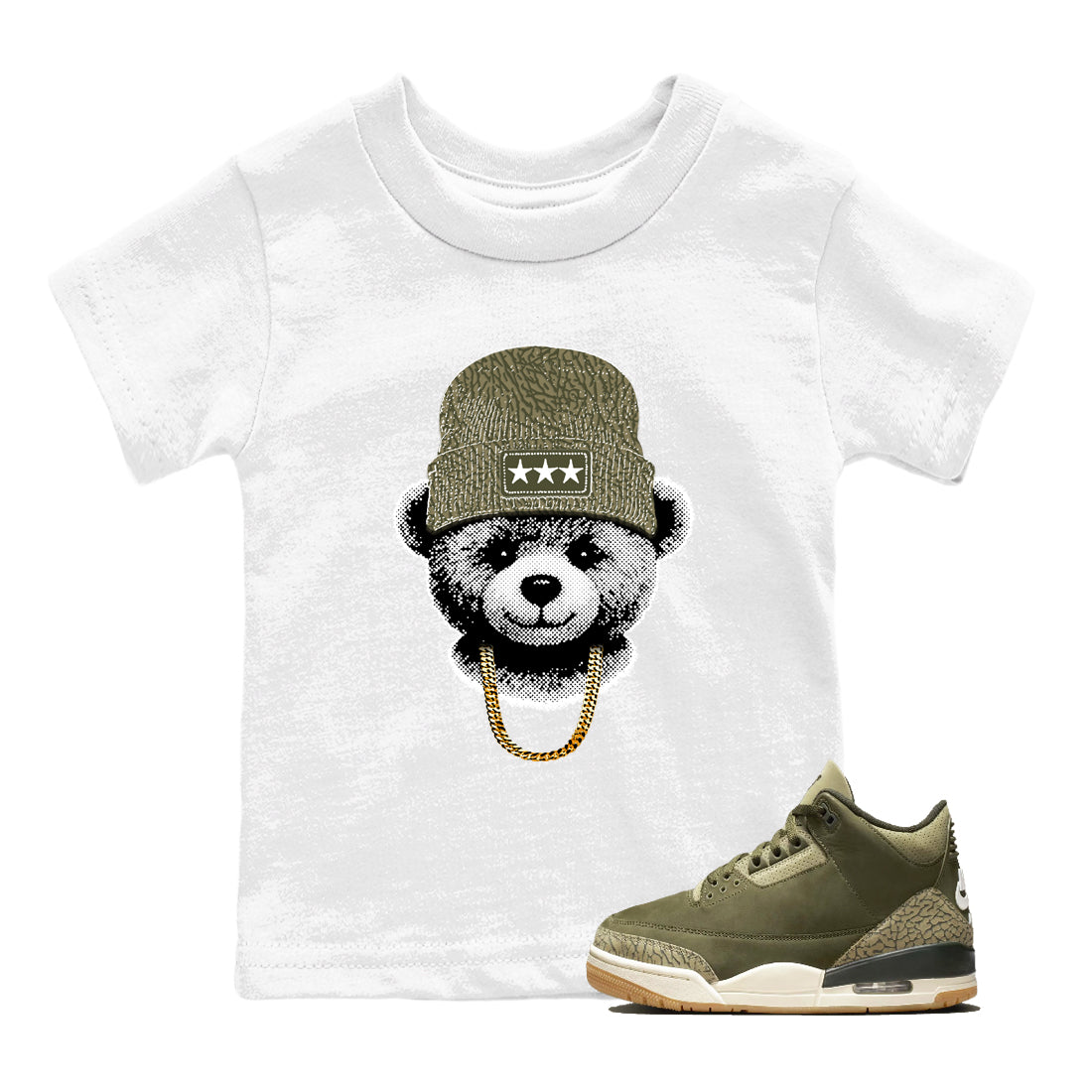 Sneaker Threads – Sneaker Threads To Match Air Jordan 3 Family Affair Shoes – Gangster Teddy Kids T-Shirt White 1
