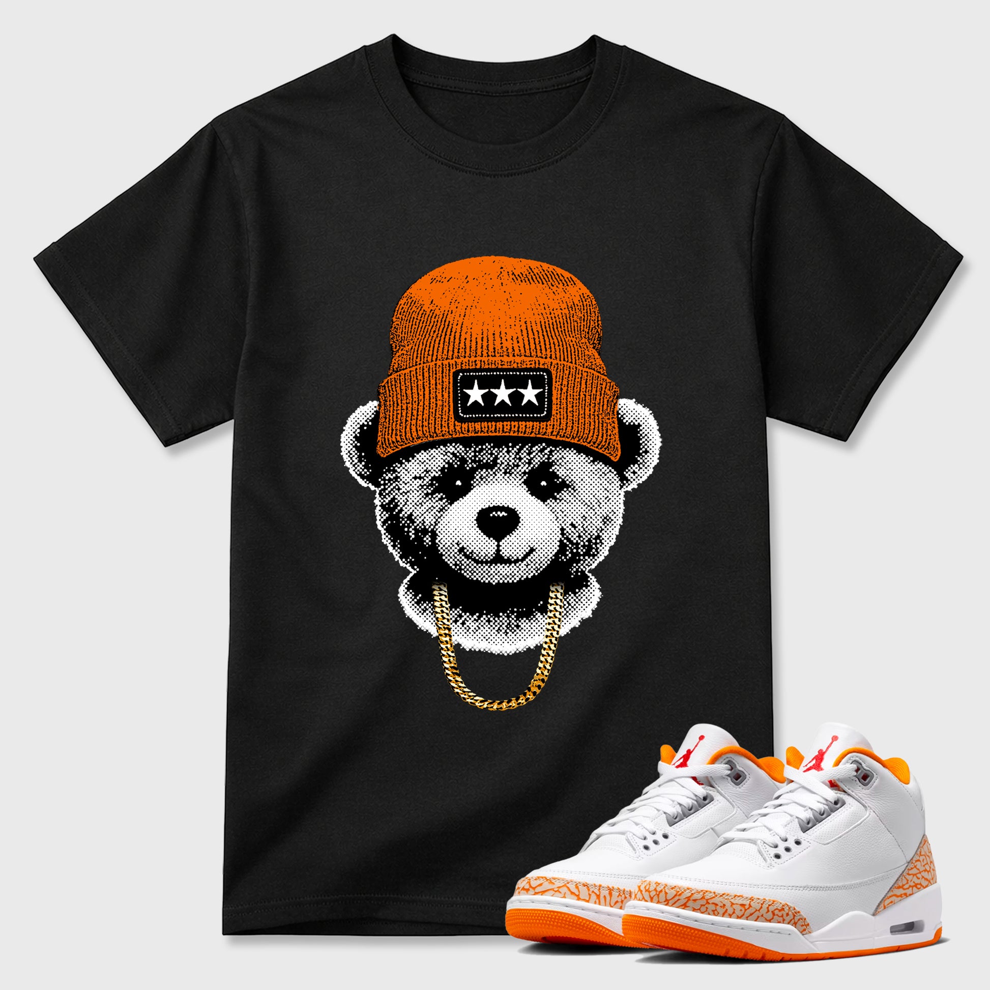 Sneaker match tees – Sneaker Tees To Match Air Jordan 3 Orange Citrus Shoes – Gangster Teddy Tee Black 1