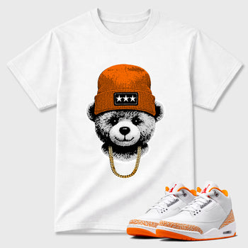 Sneaker match tees – Sneaker Tees To Match Air Jordan 3 Orange Citrus Shoes – Gangster Teddy Tee White 1