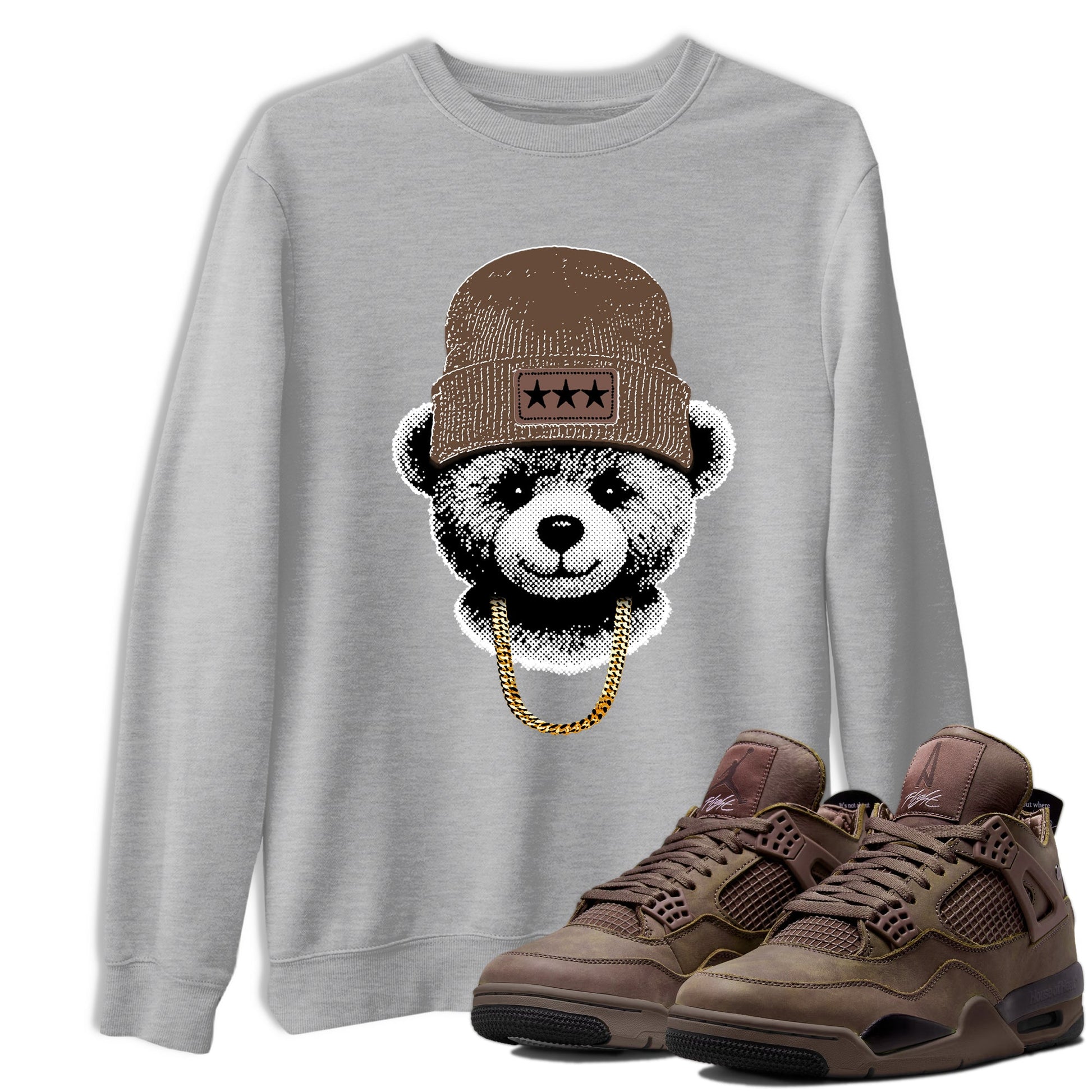 Best Christmas gifts for sneakerheads - Sneaker Tees To Match Air Jordan 4 A Ma Maniere x Dark Mocha Sneakers – Gangster Teddy Tee Heather Grey 1