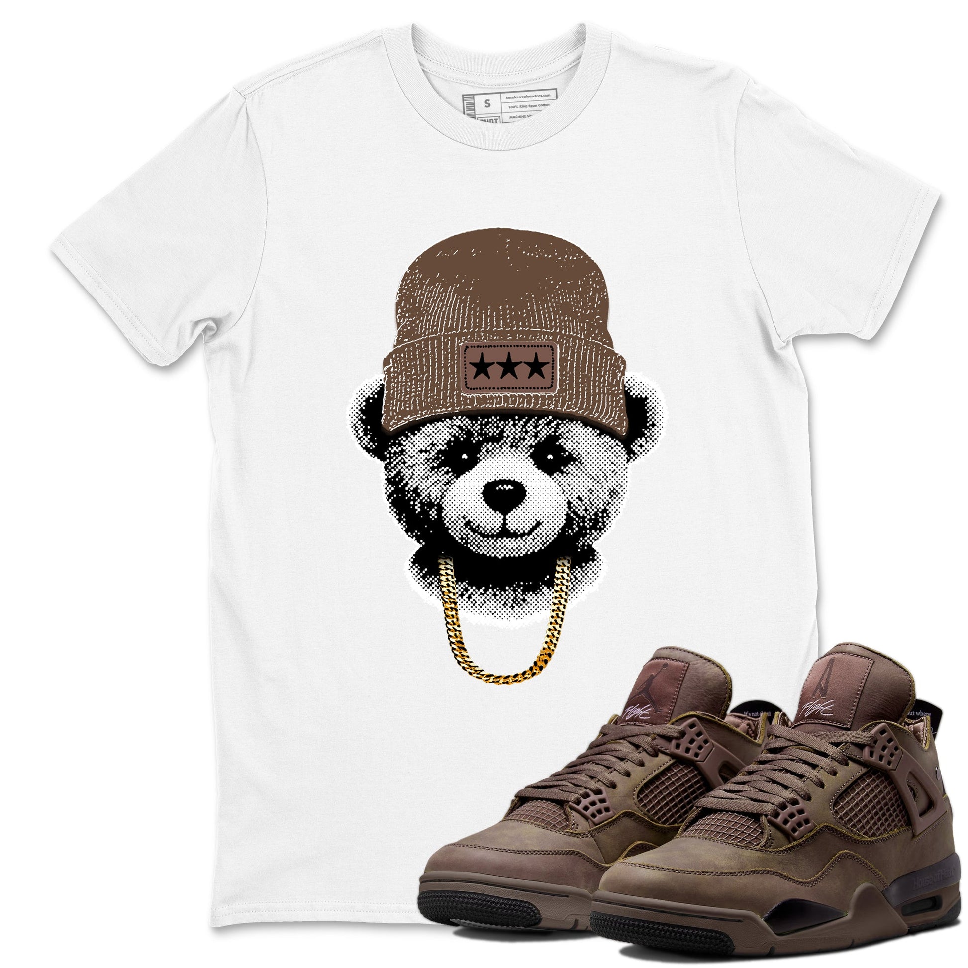 Best Christmas gifts for sneakerheads - Sneaker Tees To Match Air Jordan 4 A Ma Maniere x Dark Mocha Sneakers – Gangster Teddy Tee White 1