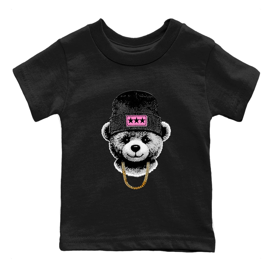 Perfect Valentine's Day Gifts graphic tee  – Sneaker Tees To Match Air Jordan 4 Pink Thunder – Gangster Teddy Kids Graphic T-Shirt Black 2