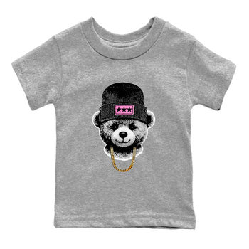 Perfect Valentine's Day Gifts graphic tee  – Sneaker Tees To Match Air Jordan 4 Pink Thunder – Gangster Teddy Kids Graphic T-Shirt Heather Grey 2