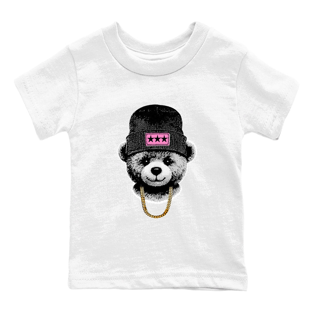Perfect Valentine's Day Gifts graphic tee  – Sneaker Tees To Match Air Jordan 4 Pink Thunder – Gangster Teddy Kids Graphic T-Shirt White 2