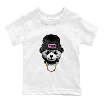 Perfect Valentine's Day Gifts graphic tee  – Sneaker Tees To Match Air Jordan 4 Pink Thunder – Gangster Teddy Kids Graphic T-Shirt White 2