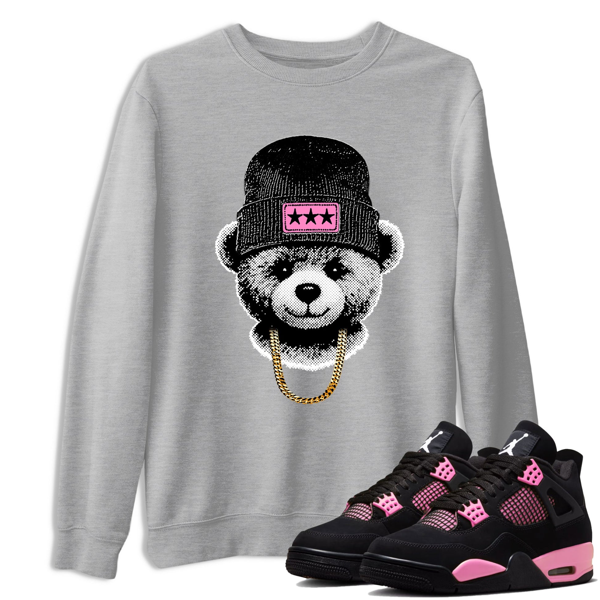 Perfect Valentine's Day Gifts graphic tee  – Sneaker Tees To Match Air Jordan 4 Pink Thunder – Gangster Teddy Tee Heather Grey 1