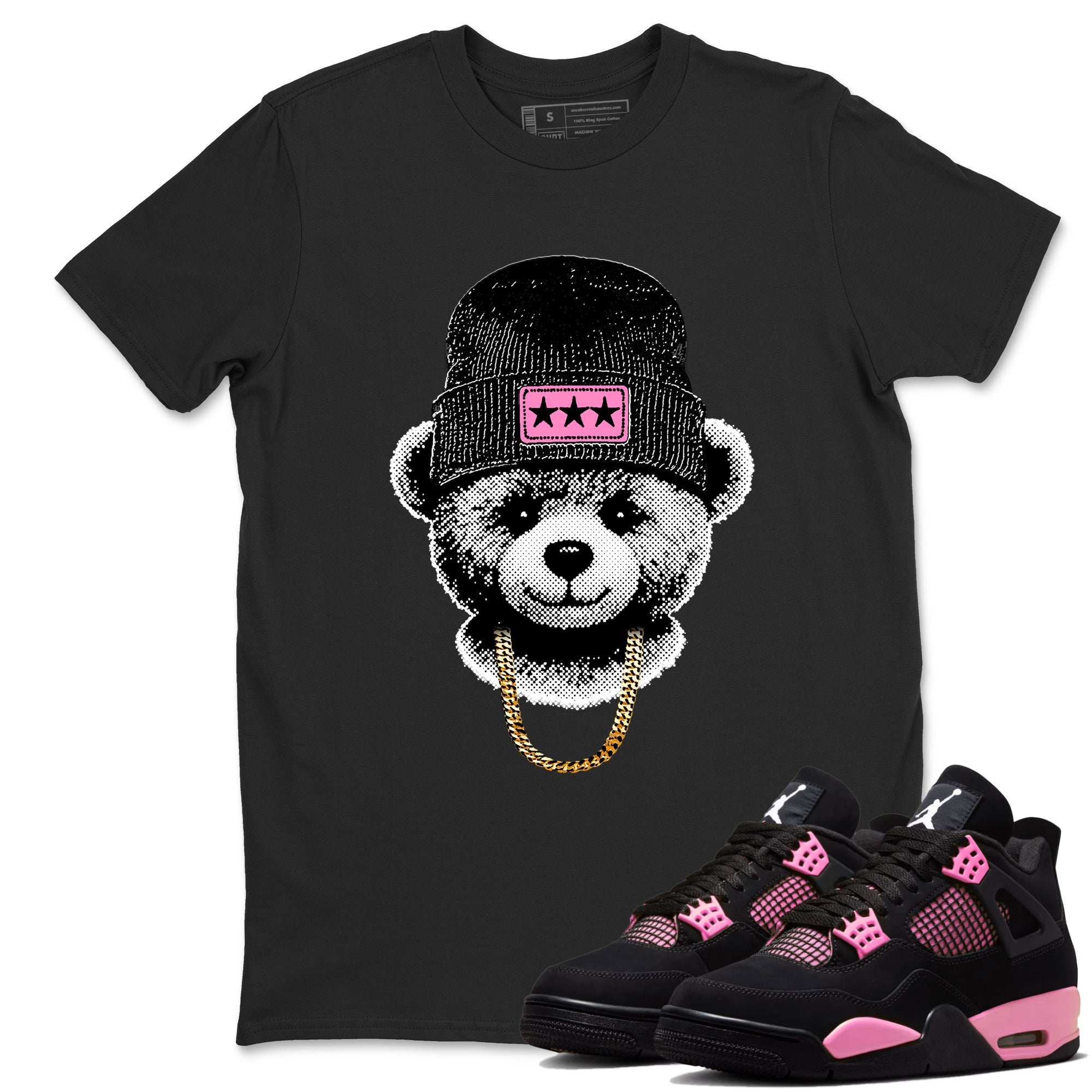 Perfect Valentine's Day Gifts graphic tee  – Sneaker Tees To Match Air Jordan 4 Pink Thunder – Gangster Teddy Tee Black 1