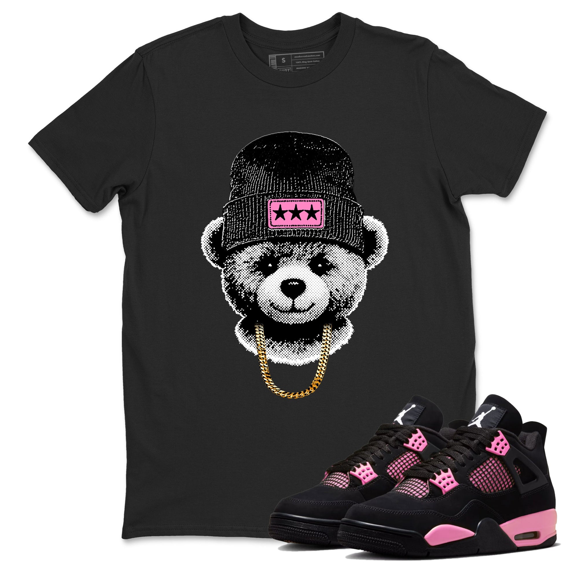 Perfect Valentine's Day Gifts graphic tee  – Sneaker Tees To Match Air Jordan 4 Pink Thunder – Gangster Teddy Tee Black 1