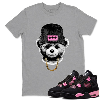Perfect Valentine's Day Gifts graphic tee  – Sneaker Tees To Match Air Jordan 4 Pink Thunder – Gangster Teddy Tee Heather Grey 1