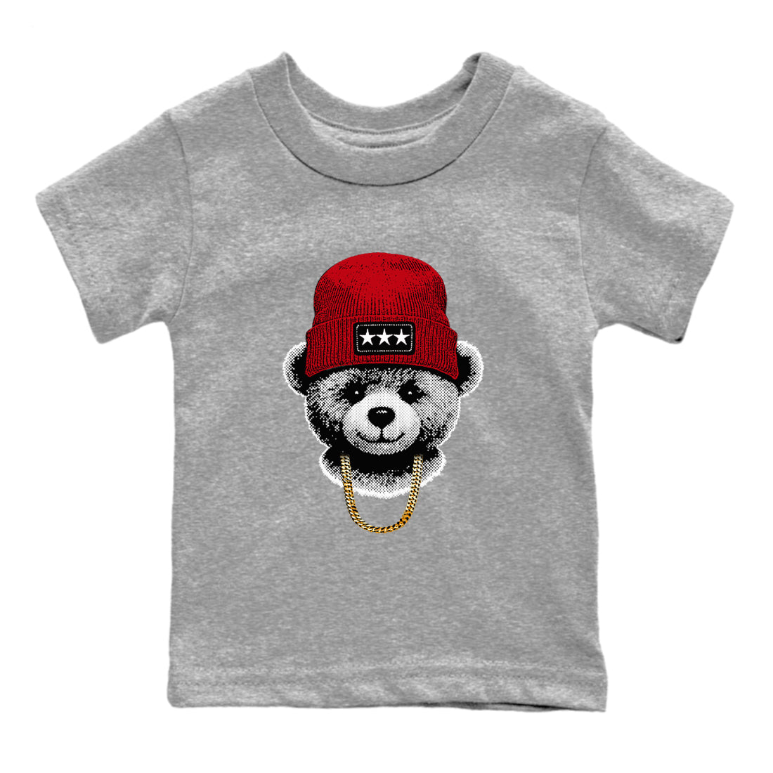 Sneaker tee, Streetwear Brand – Shirts To Match Air Jordan 5 Fire Red Sneakers – Gangster Teddy Kids, Baby Graphic T-Shirt Heather Grey 2