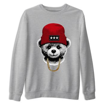 Sneaker tee, Streetwear Brand – Shirts To Match Air Jordan 5 Fire Red Sneakers – Gangster Teddy Graphic Tee Heather Grey 2