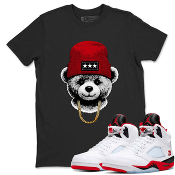 Sneaker tee, Streetwear Brand – Shirts To Match Air Jordan 5 Fire Red Sneakers – Gangster Teddy Graphic Tee Black 1