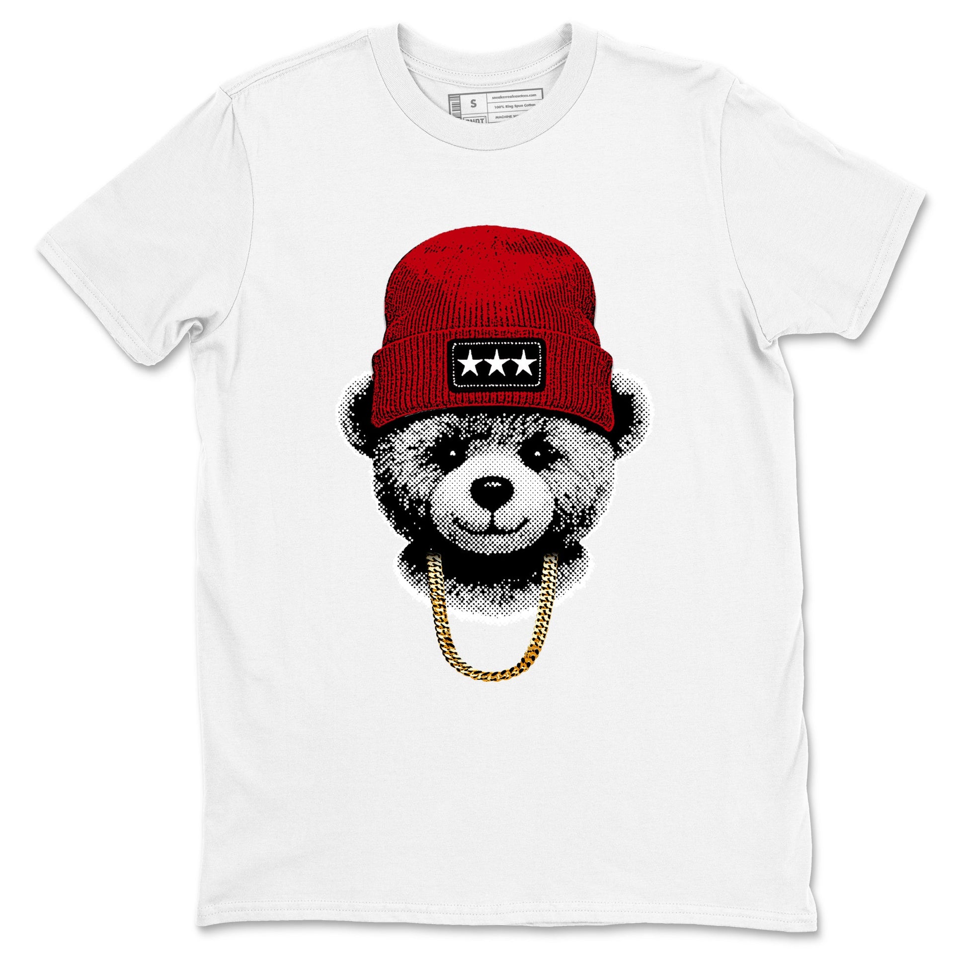 Sneaker tee, Streetwear Brand – Shirts To Match Air Jordan 5 Fire Red Sneakers – Gangster Teddy Graphic Tee White 2
