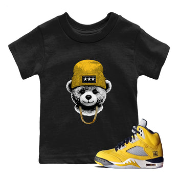 Sneaker match tees – Sneaker Tees To Match Jordan 5 Varsity Maize and Wolf Grey Shoes – Gangster Teddy Kids T-Shirt Black 1