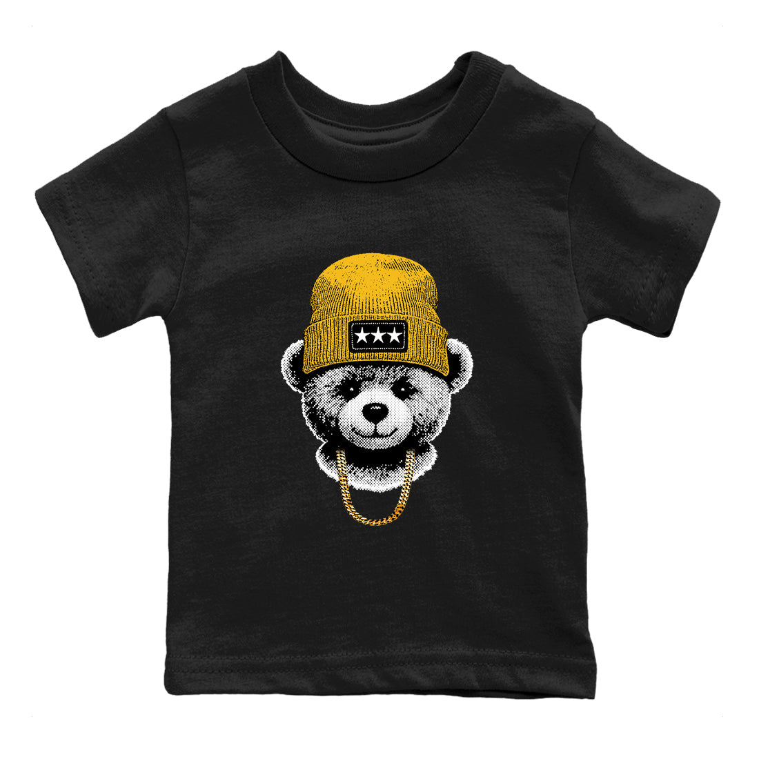 Sneaker match tees – Sneaker Tees To Match Jordan 5 Varsity Maize and Wolf Grey Shoes – Gangster Teddy Kids T-Shirt Black 2