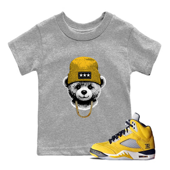 Sneaker match tees – Sneaker Tees To Match Jordan 5 Varsity Maize and Wolf Grey Shoes – Gangster Teddy Kids T-Shirt Heather Grey 1