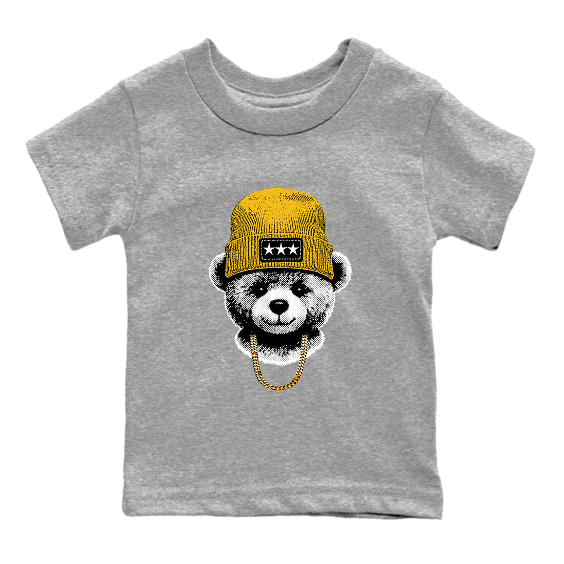 Sneaker match tees – Sneaker Tees To Match Jordan 5 Varsity Maize and Wolf Grey Shoes – Gangster Teddy Kids T-Shirt Heather Grey 2