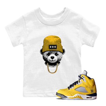 Sneaker match tees – Sneaker Tees To Match Jordan 5 Varsity Maize and Wolf Grey Shoes – Gangster Teddy Kids T-Shirt White 1