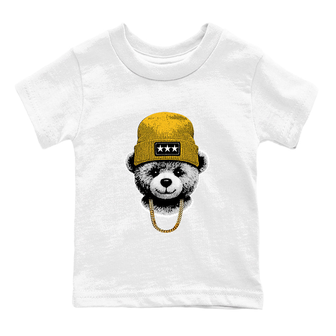 Sneaker match tees – Sneaker Tees To Match Jordan 5 Varsity Maize and Wolf Grey Shoes – Gangster Teddy Kids T-Shirt White 2