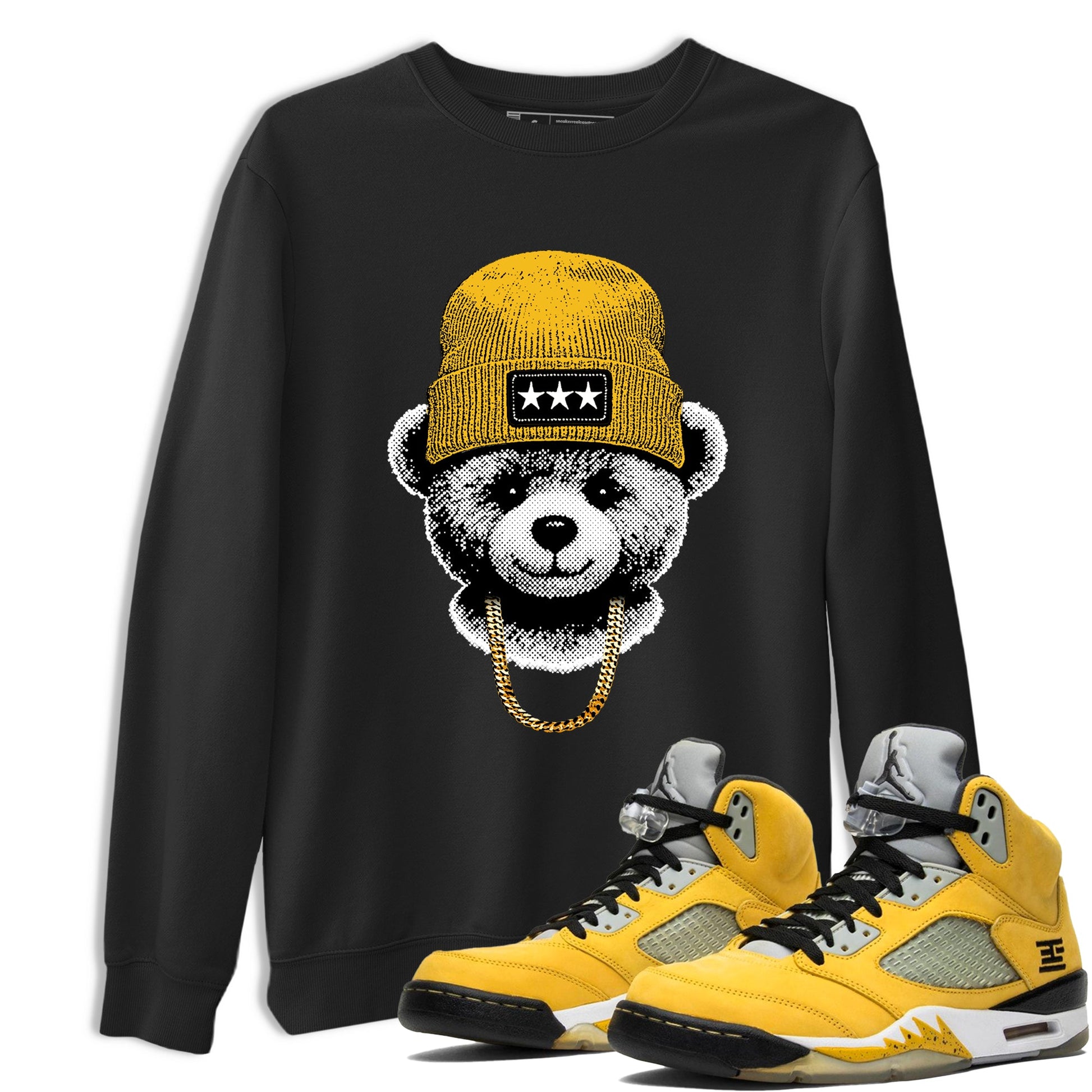 Sneaker match tees – Sneaker Tees To Match Jordan 5 Varsity Maize and Wolf Grey Shoes – Gangster Teddy Tee Black 1