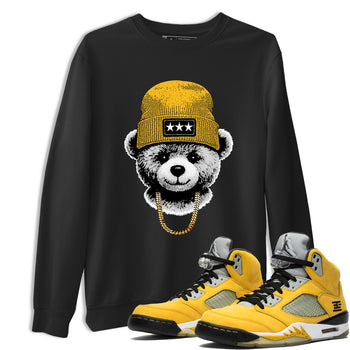 Sneaker match tees – Sneaker Tees To Match Jordan 5 Varsity Maize and Wolf Grey Shoes – Gangster Teddy Tee Black 1