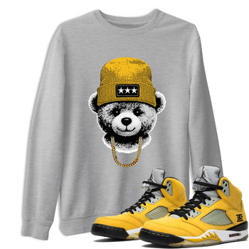 Sneaker match tees – Sneaker Tees To Match Jordan 5 Varsity Maize and Wolf Grey Shoes – Gangster Teddy Tee Heather Grey 1