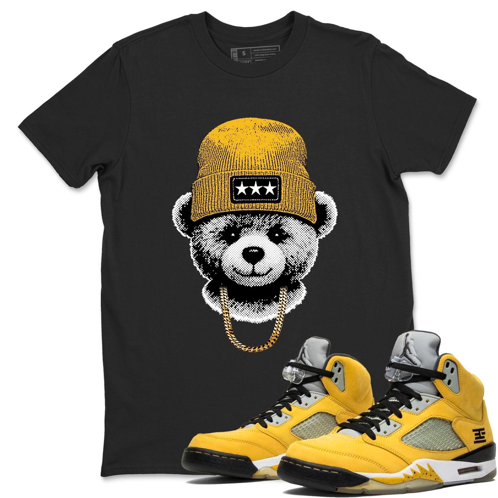 Sneaker match tees – Sneaker Tees To Match Jordan 5 Varsity Maize and Wolf Grey Shoes – Gangster Teddy Tee Black 1