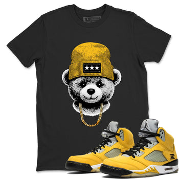 Sneaker match tees – Sneaker Tees To Match Jordan 5 Varsity Maize and Wolf Grey Shoes – Gangster Teddy Tee Black 1