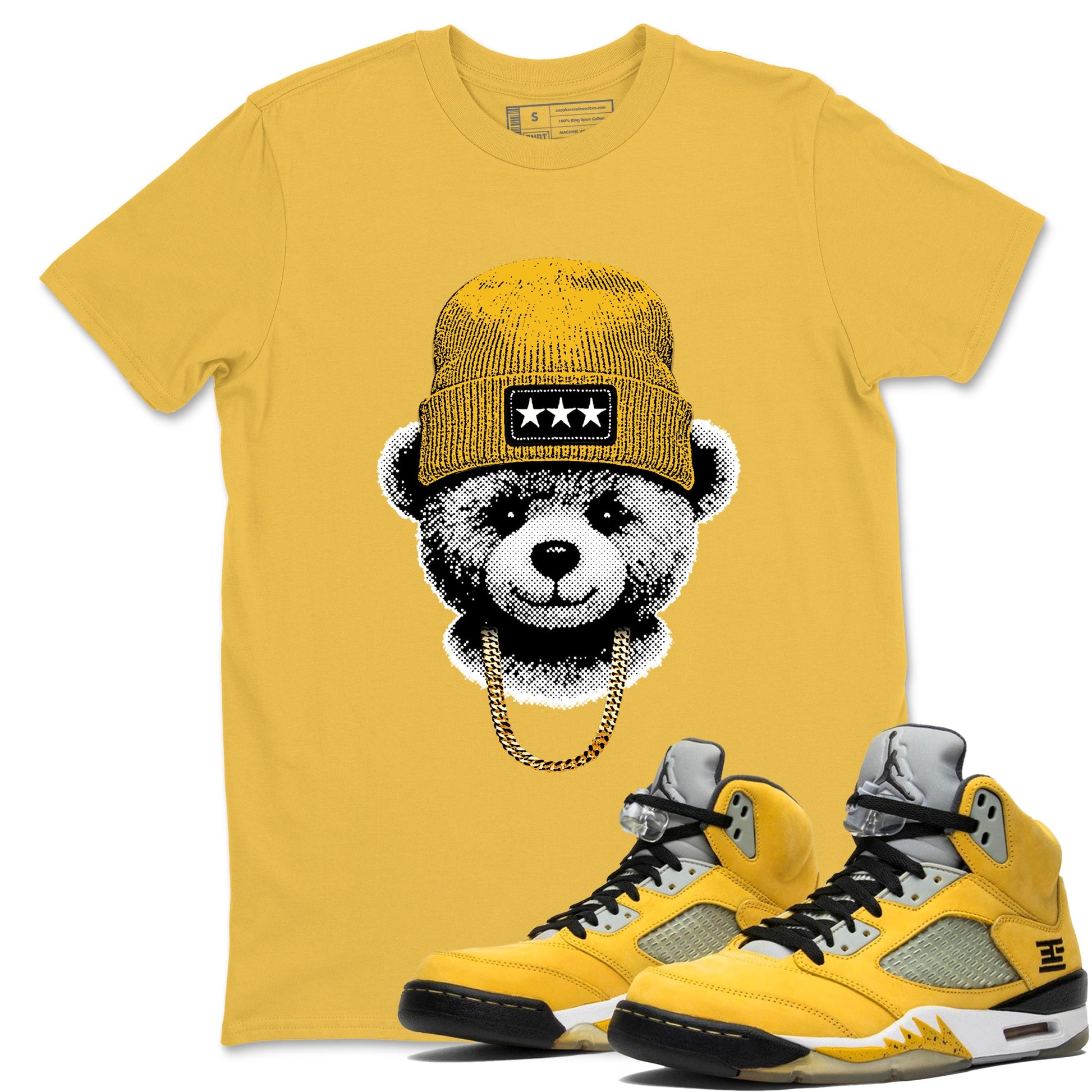 Sneaker match tees – Sneaker Tees To Match Jordan 5 Varsity Maize and Wolf Grey Shoes – Gangster Teddy Tee Daisy 1