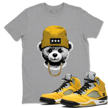 Sneaker match tees – Sneaker Tees To Match Jordan 5 Varsity Maize and Wolf Grey Shoes – Gangster Teddy Tee Heather Grey 1