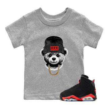 Perfect Valentine's Day Gifts graphic tee  – Sneaker Tees To Match Air Jordan 6 Reverse Infrared – Gangster Teddy Kids Graphic T-Shirt Heather Grey 1