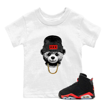 Perfect Valentine's Day Gifts graphic tee  – Sneaker Tees To Match Air Jordan 6 Reverse Infrared – Gangster Teddy Kids Graphic T-Shirt White 1
